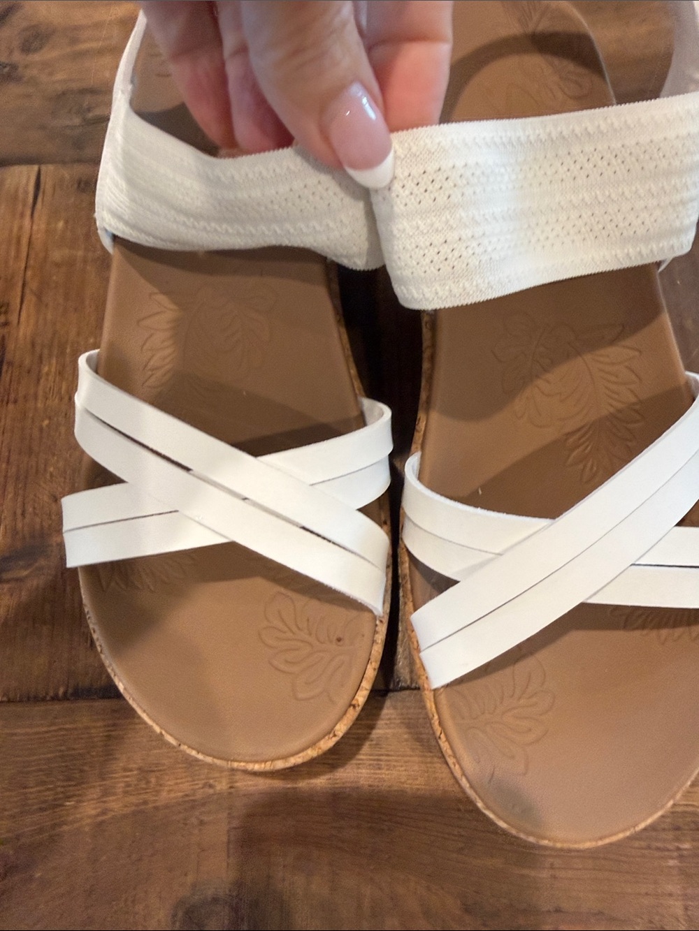 Skechers White Strappy Cork Wedge Sandals - Picture 5 of 5
